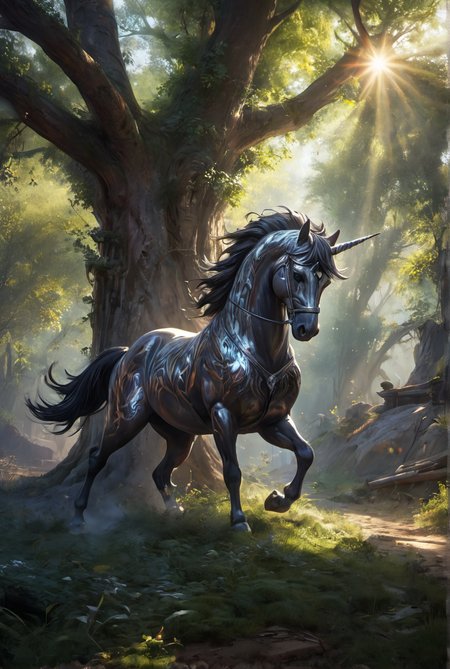 score_5, score_4_up,(Oil painting graffiti:1.24) witcher 3 style, (perfect flat shaded lighting:1.15), award winning image composition, volumetric lighting, subsurface scattering, 4k hd, intricate details, high detailed resolutuion, high quality of Fine,Intricately designed, (c4d abstract fractals) 3D graffiti, spirit Unicorn emerges from wall, blurs art & reality. Push creativity, defy conventions. Create boundary-pushing, mind-bending experiences. Embrace chaos, redefine possibilities. Walls & world transform. (Late morning shadows, trees casting dappled patterns:1.03, (details:(reflective, breaking light:1.24))), dramatic lighting, hard bokeh perfect details, perfect shadows, dappled light, light rays, particle lighting, high details, ,