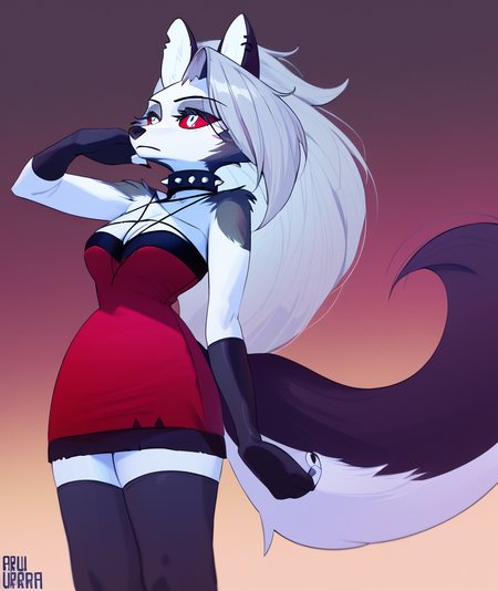 score_8_up. score_7_up, <lora:aruurara:1>, aruurara, furry,
spikes, 1girl, spiked collar, solo, dress, white fur, tail, furry female, breasts, furry, long hair, wolf tail, gloves, animal ears, black gloves, wolf ears, strapless dress, wolf girl, collar, thighhighs, body fur, strapless, cleavage, snout, artist name, short dress, black thighhighs, gradient background, closed mouth, white eyes, hand up, red dress, medium breasts, signature, standing, colored sclera, red sclera, zettai ryouiki, animal nose, simple background, loona \(helluva boss\),