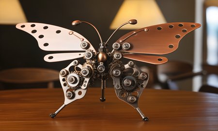 <lora:vintagemechcd_xl-000012:0.8>,a simple-structured butterfly made of vintagemechcd_xl standing on wooden table,desktop ornament,detailed,hi-res photo,bronze theme,chinese zodiac,no humans,close-up,microspur,indoors,living room,simple background, emotional,harmonious,high budget,moody,epic,gorgeous,perfect lighting,realistic,photorealistic,photographic,photo (medium),real,moody lighting,volumetric lighting,reality ray tracing,8K,HDR,UHD,masterpiece,best quality,highly detailed,high resolution,finely detail,extremely detailed,ultra detailed,wallpaper