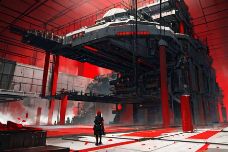 highly insanely detailed, masterpiece, top quality, best quality, highres, 4k, 8k, RAW photo, (very aesthetic, beautiful and aesthetic),  
tsutomu nihei,nihei_tsutomu,blame!,blame gakuen!,abara,TNstyle,sidonia_no_kishi,(city ruins,tunnel,space,spacecraft,megastructure in background,tower,hangar,giant room,lab,sidonia \(ship\),stairs,deep horizon),dark sky,black sky,steam,foggy,tentacles,walkway,toha heavy industries,buildings,ventilation fan,ventilation shaft,fence, 
<lora:blamev2:0.3>, 
(1girl:1.3), 
solo focus, 
Intricately Detailed Cinematic Bamboo forest,blood red background,orange background,flannel red background,(colored confetti background,colored smoke background,gradient background),âââ
