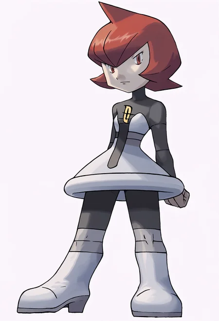 sugimori ken,
score_9, score_8_up, score_7_up, BREAK,
1girl, mars \(pokemon\), bangs, red eyes, red hair, short hair,
boots, grey dress, pantyhose, round skirt, team galatic uniform,
full body, standing, looking at viewer, solo, simple background, white background   <lora:MarsPDXL_byKonan:1> <lora:KenSugimoriPDXLLocon_byKonan:1>