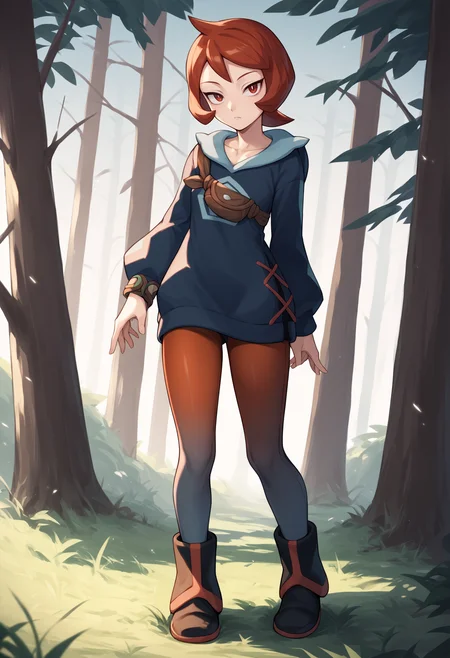 score_9, score_8_up, score_7_up, score_6_up, score_5_up, score_4_up, BREAK, source_anime,
1girl, arezu, red hair, cowlick, short hair, red eyes,
boots, collarbone, hoodie, long sleeves, pantyhose,
trees, forest, nature, grass,
full body, looking at viewer, cowboy shot, dutch angle  <lora:ArezuXL:1>