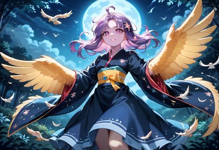 best resolution,score_9,score_8_up,score_7_up,score_6_up,score_8,score_7,score_6,best quality,masterpiece,source_anime,1girl,solo,kawaii,cute,winged_arms,A majestic harpy with dark feathers and glowing red eyes,wearing black japanese kimono,flying soaring through a stormy night sky.moonlight, starlight, firelight,wise,moonlit night sky,wind,cowboy shot,focus on face,dynamic shot, Expressiveh,eyesHD,high gradient eyes,detailed eyes,high definition eyes, <lora:Eyes_High_Definition:0.25> <lora:Expressive_H:0.75> <lora:winged_arm_style:0.85>