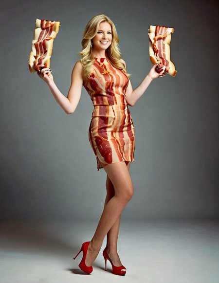 Food photography style smile, long hair, high heels, bacon, dress, 1girl, simple background, blonde hair, drill hair, pantyhose, shoes, modern, sleek, highly detailed, cinematic, light shining, sharp, focus, very coherent, romantic, sublime, pretty, fine detail, clear, consistent, artistic, color, perfect, full intricate, strong
 <lora:BaconXL-000009:.75>, , <lora:FILM_PHOTOGRAPHY_STYLE:0.25> . Appetizing, professional, culinary, high-resolution, commercial, highly detailed