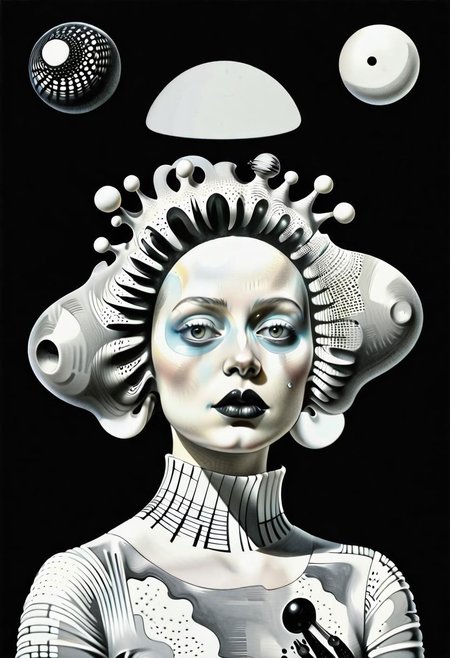 raw sketch of interwoven concrete cement pebbles cob cobblestone shell scales, by Bellmer, by Malevitch, by Kandinsky, Surreal psychedelic bizarre, psychedelic hallucination, pop surrealism, rough crosshatch drawing pop art Lunatic_Portrait of a young woman in latex Avant-garde Fashion page, slick back, low bun, black makeup, sinister expression, intense glare, (melting flesh covered in moss, rot, mold, bubbles, droplets:1.5), avant-garde, abstract, weird, geometric, constructivism, suprematism, rayonism, verticism, lineism, tj
