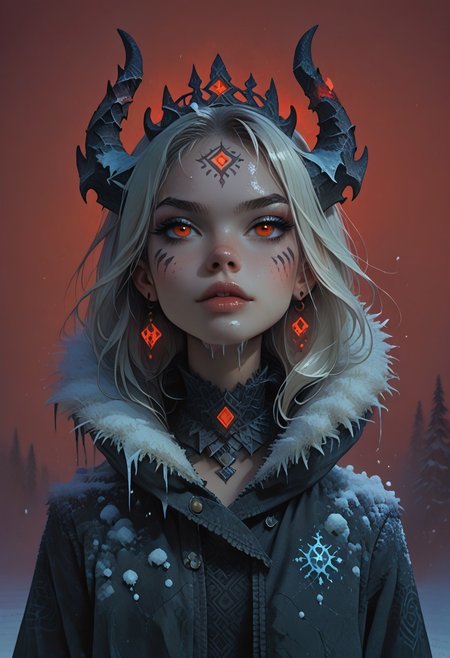 score_9, score_8_up, score_7_up, score_6_up, score_5_up, score_4_up,   <lora:r3dgl0wXLP:0.7> r3dgl0w, red eyes, red background, 1girl, dark, horns
,FFAnime Style, fr0stwrld, snow, ice