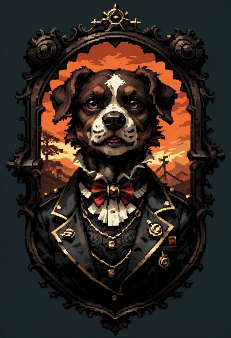 score_9, score_8_up, score_7_up, yamer_pixel_fusion, pixel art, boston terrier, portrait, hires, hyper-detailed, d3p1x3l, pixel art