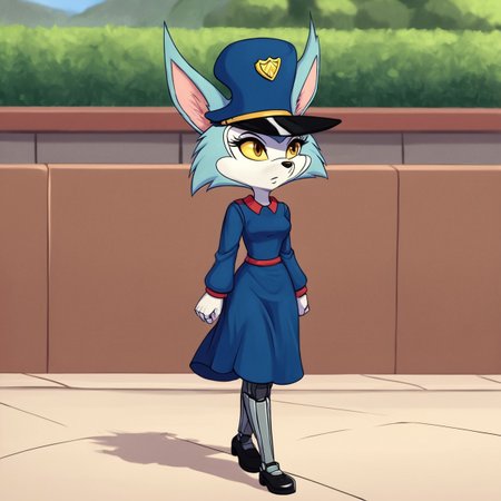 score_9,score_8,score_7,source_furry,
<solo:2.5>,
<1girl:1.5>,
carmen_patrol_03, carmen_fox, fox, fox girl, fanart, solo, sitting, hat, furry, yellow eyes, dress,summer dress,legs,, 1girl, blue headwear, long sleeves, cybernetics, cybernetic legs, prosthetics, robot legs, walking, deus ex, walking,blue fur,blue body,
( art by fuzzamorous+vvoolfe ) ,,
 <lora:Carmen_Fox_Patrol_03:1> carmen_patrol_03