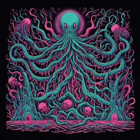 score_9, score_8_up, score_7_up, score_6_up, three_color_engraving, easynegative, cthulhu, neonnightmare, octopus tentacle, cosmic horror, BREAK, BREAK, background: (hell)
