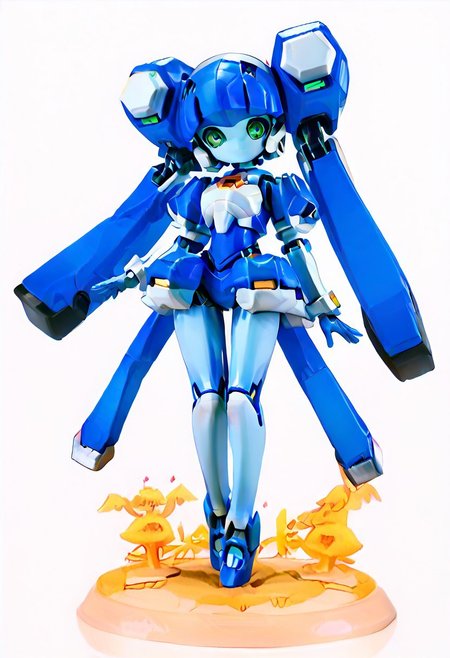 masterpiece, score_9, score_8_up, score_7_up, EasyNegative_v2, 
(best quality:1.1),ultra-detailed, high resolution, super detailed skin, beautiful detailed eyes, nsfw, Brightly Lit, Highly Visible, 8k, sharp focus, beautiful, perfect lighting, beautiful eyes, anatomically correct, anatomically correct face, extremely detailed eyes, smooth edges, beautiful face, symmetrical eyes, symmetrical face, 
(standing, Full-body view:1.2), 
1girl, cute girl, blazermate, (robot girl, android:1.3), (roaot eyes, green eyes, blue hair, twin tails, no mouth:1.2), (colored skin, robot skin, white skin, blue skin, robot joints:1.5), 
(simple background, white background:1.2), (solo focus:1.5), 
(looking at viewer:1.5),  (figurine:1.5),