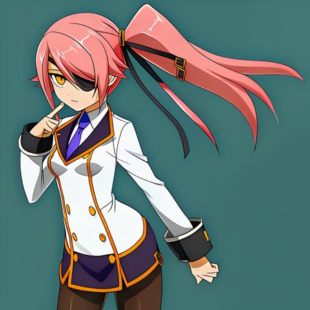 anime artwork illustrating Konoe_Ayatsuki_Mercury \(XB\), 1girl, solo, yellow eyes, long hair, skirt, simple background, breasts, small breasts, pink hair, pantyhose, uniform\(XB\), side ponytail,eyepatch. created by japanese anime studio. highly emotional. best quality, high resolution, Konoe_Ayatsuki_Mercury \(XB\), 1girl, solo, yellow eyes, long hair, skirt, simple background, breasts, small breasts, pink hair, pantyhose, uniform\(XB\), side ponytail,eyepatch, highly detailed, sublime, sharp focus, extremely fine detail, cinematic light, shining