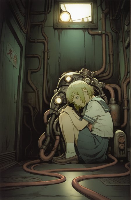 1girl,blonde hair,serafuku,perspective,
tatsuyuki ,dark room, full of pipes, searchlights, (Bionic:1.2),Curled up in the corner
<lora:Perfect Hands:1>  <lora:Tatsuyuki:0.9> <lora:add-detail-xl:1><lora:age_slider_v4:-3>, score_9, score_8_up, score_7_up, score_6_up, score_5_up, score_4_up,zPDXL
