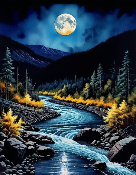 amateurish Water color painting, landscape of a Level Biopunk ral-ansrt from inside of a Rapids, Moon in the night, Kodachrome, <lora:ral-ansrt:1.2>, dynamic, ambient background, radiant, dynamic cinematic perfect background, intense, sublime, dynamic background, magic atmosphere, dynamic dramatic composition, magical atmosphere, aesthetic, beautiful detailed
