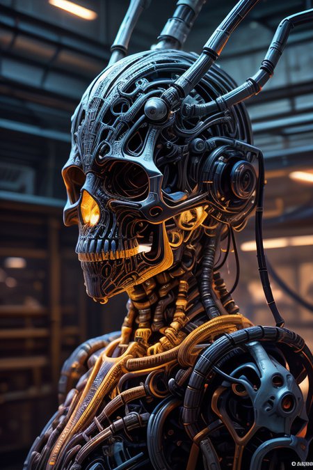 cybernetic robot masterpiece,best quality,absurdres,high details,8K,photorealistic,at distance,cowboy shot,1girl,<lora:epoxy_skull:1>,epoxy_skull,skull mask,<lora:Concept_-_Hella-sthetic_v2:0.7>, . android, AI, machine, metal, wires, tech, futuristic, highly detailed