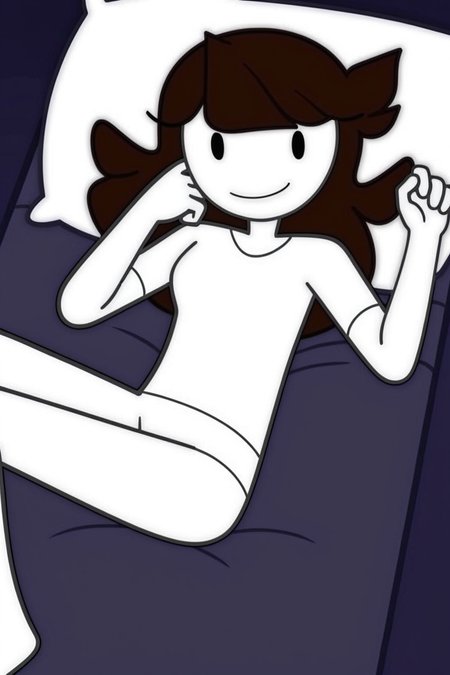 feminine, masterpiece, best quality, newest, absurdres, jaiden_a, 1girl, cartoon, brown hair, white skin, white shirt, black eyes, white pants, lying down, bed, from side, leaning on hand, looking at viewer,
BREAK
dynamic lighting, dark background,  <lora:Jaiden_A_Pony:1>