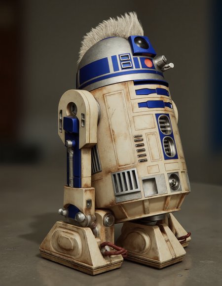 realistic photo of a r2d2 with a mohawk hairstyle,  ultra high quality, sharp focus, highly detailed,<lora:r2d2:1> <lora:Meta_Punk_V2:1>