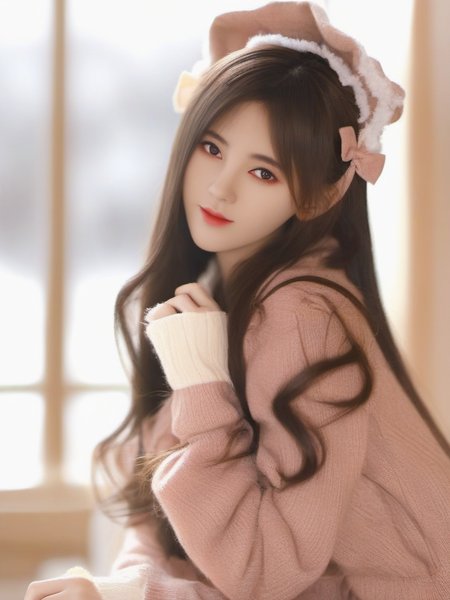masterpiece, best quality, girl, long hair, looking at viewer, brown cardigan , frilled socks, hair_bow, bowtie, in winter, blush, sweater dress, ,<lora:sl_btf:1>