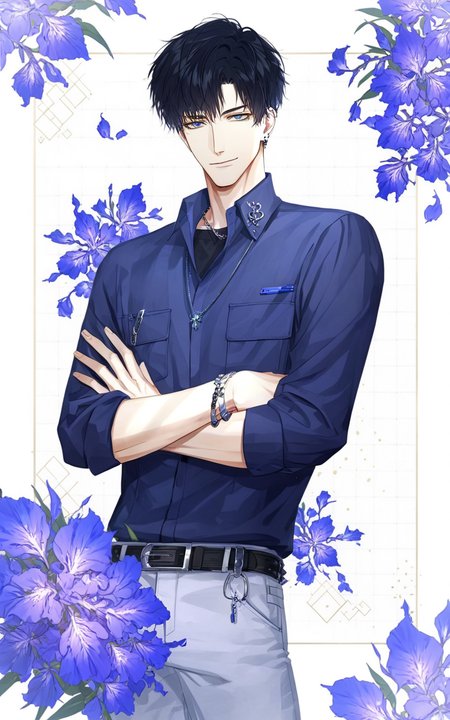 8k, best quality, masterpiece, (ultra-detailed), 
smile, (standing, medium shot, looking at viewer, white background, clean background:1.5), (pseudo-impasto:0.7), (by ask:0.5), (by rella:0.3), (by mochizukikei:0.3), high resolution, intricate details, solo, close up shot, 
<lora:xiaoyi-neta-Tanger-000014:0.8>, 1boy, xiaoyi, male focus, flower, solo, crossed arms, belt, shirt, black hair, bracelet, jewelry, pants, looking at viewer, pocket, short hair