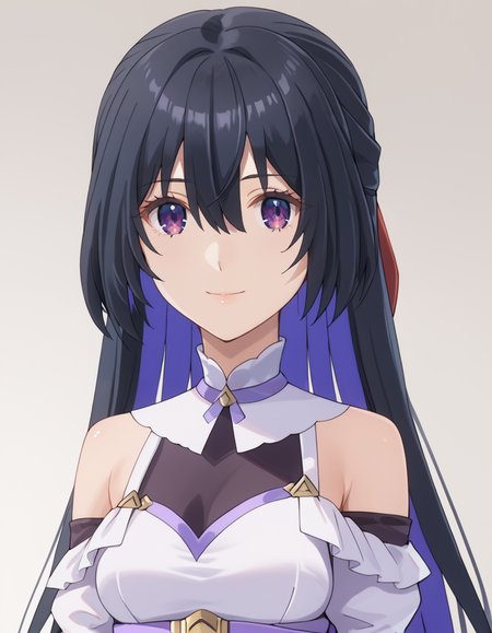 score_9, score_8_up, score_7_up, source_anime, BREAK
1girl, solo, looking at viewer, light smile, gradient background, upper body, portrait, front view,
long hair, multicolored hair, black hair, purple hair, half updo, hair between eyes, purple eyes
white dress, off-shoulder dress, detached sleeves, puffy sleeves, frills, belt, medium breasts, 
tinasha (unnamed memory), 
<lora:tinasha-unnamed_memory_s2-pxl-anime-soralz:1>