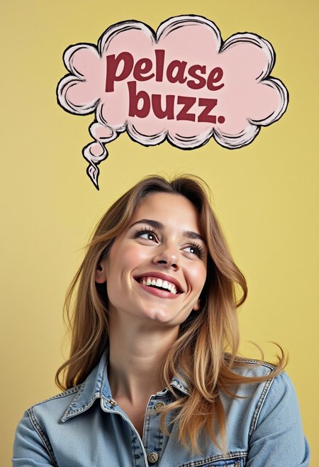 woman say on speech bubble "please buzz "