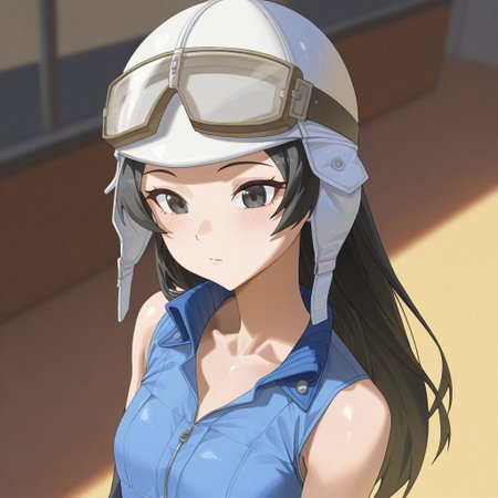 (best_quality, detailed, masterpiece, very_aesthetic, absurdres), general, m.q \(mqkyrie\), (zuharu:0.5)
BREAK
1girl, small breasts, upper_body, adult, ambient occlusion, ray tracing, shiny skin, blurry background, drop shadow
BREAK
asahismtiva, long hair, black hair, helmet, goggles on head, dress, elbow pads, gloves, belt,