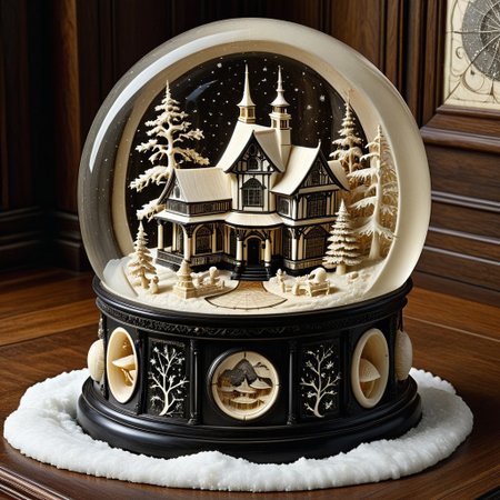 masterpiece, film grain, 
made out of, ebony, ivory, scrimshaw, bone carving, interior of snow globe, cozy room,