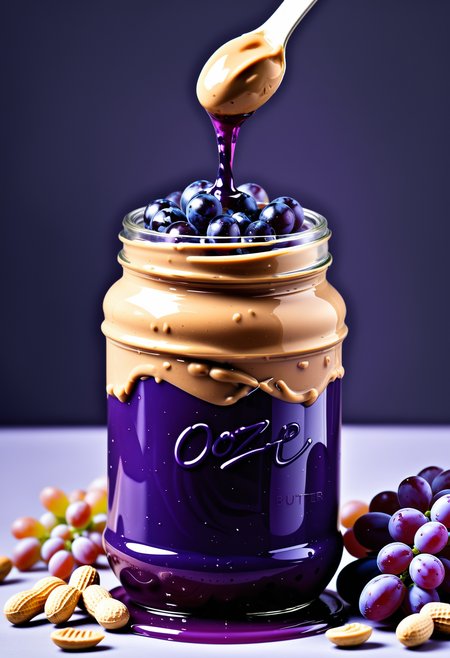 jar of grape peanut butter, oozing purple liquid