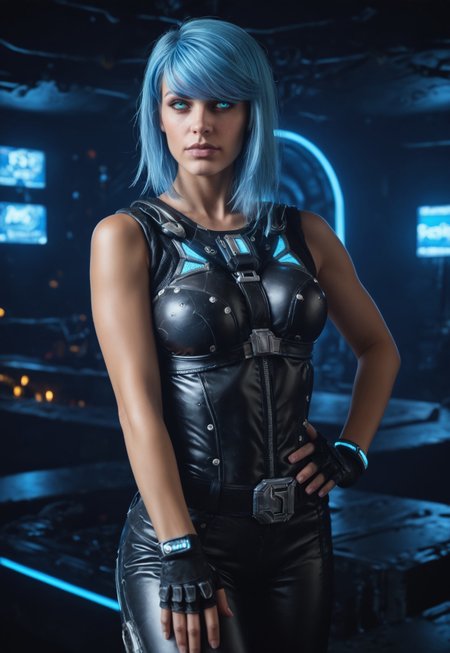 safe_pos, core_9, score_8_up, score_8, semi realistic, ultra detailed, 8k, high quality, hi res, high quality, detailed eyes, perfecteyes, detailed face, 1girl, sharp focus, cowboy-shot, focus on hip, (1girl:1.2), Nyx from Quake Champions, futuristic assassin outfit, (((pistol in hand))), pale skin, (glowing bobcut blue hair, side bangs), realistic, cinematic angle, cinematic lighting, athletic body, intense face, glowing blue eyes, stealthy pose
BREAK
infiltrating a high-tech corporate facility at night
BREAK
source_sci_fi_art, rating_explicit, expressive, half body, front view, ((dynamic pose))
BREAK
detailed beautiful background, futuristic architecture, neon lights, advanced security systems, holographic displays, dark shadows, tense atmosphere
(((full clothed)))
<lora:add-detail-xl:1>
<lora:Dynamic Poses:1>
<lora:DandonFuga_Style_v.2_-_Pony:0.8>