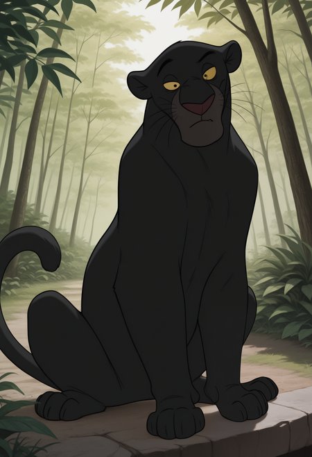 masterpiece,best quality,amazing quality, 1boy, solo, b4gh33r4, panther, colored sclera, black fur, full body, outdoors,
