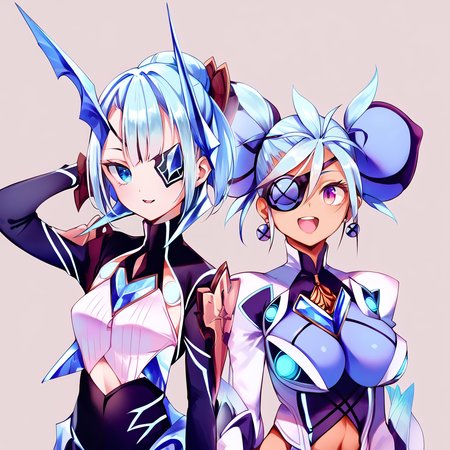 (score_9:0.9),score_8_up,score_7_up,anime style,rating_safe,(zPDXL),,  yuri, multiple girls,smile, looking at viewer, simple background
BREAK Theory, Black bodysuit, small breasts
BREAK Praxis, blue bodysuit,  large breasts, open mouth,  <lora:XB2 Praxis & Theory ponyXL v1:0.97>,