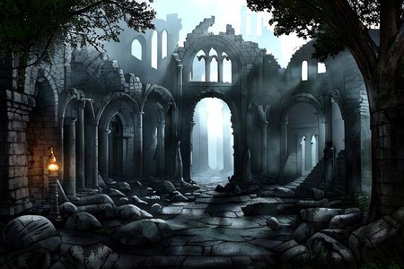 (masterpiece:1.2), (best quality,:1.2), 8k, HDR, ultra detailed, ((photorealistic)), professional light, cinematic lighting, fashion photography, ambient lighting,<lora:detail_slider_v4:3>, sinister ruins in a dark forest, FanRu <lora:FantasyRuins-10:0.7>, epiCPhoto