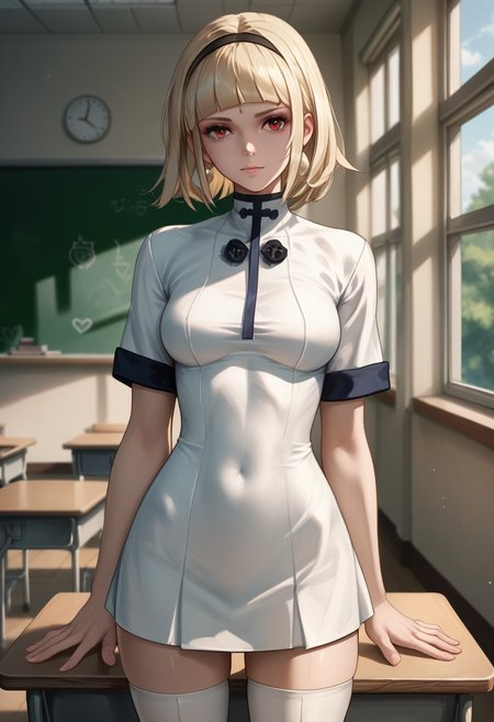 score_9_up, score_8_up, score_7_up, extreamly detailed, beautiful detailed face, complex detailed background, completely clothes, BREAK, 
1girl, INTONER ONE \(DRAKENGARD\), student uniform, classroom