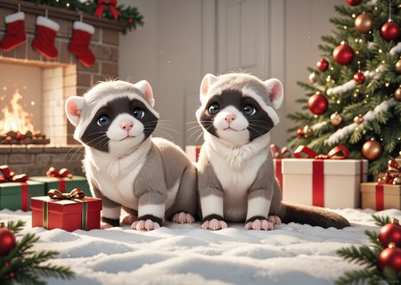 score_9, score_8_up, score_7_up, score_6_up, score_5_up, score_4_up, ferret peeking out of a christmas gift box surrounded by snow  <lora:Animal_Christmas:0.8> animal christmas