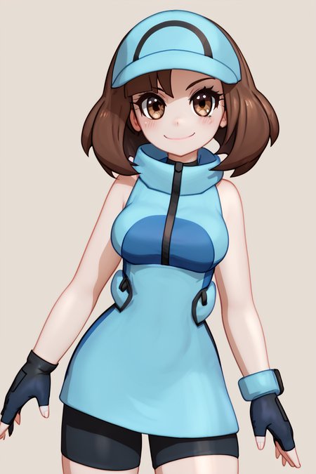score_9, score_8_up, score_8, medium breasts, (curvy), cute, eyelashes,      ,  zzAceSM, brown eyes, brown hair, medium hair, visor cap, fingerless gloves, sleeveless, hat, black gloves, bike shorts, blue headwear,  ,  <lora:AceTrainerPokemonSM_PDXL:1.0>,  BREAK, smile, closed mouth, looking at viewer, cowboy shot,  ,,, embedding:zPDXL, Expressiveh, ,,, <lora:MantisStyle_PDXL_v2:0.8>, <lora:SDXLFaeTastic2400:0.5>, <lora:Expressive_H-000001:0.4>,
