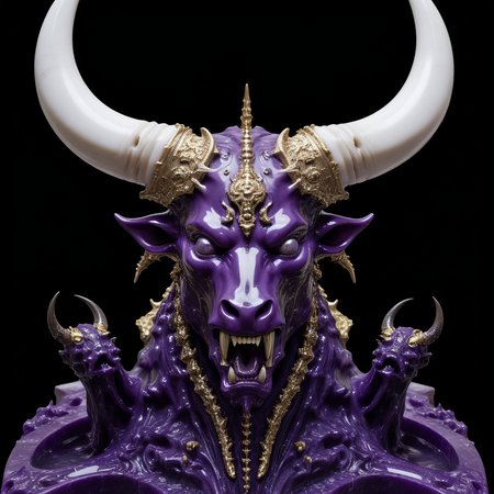 <lora:Chaos_Warfleet_-_Warhammer_40000_SDXL:1>chaoswarfleet, purple battleship,space,warp,distortion,nightmare,mirrors,curved blades,grace,elegance,marble statues,black long tongues,pincers,Ñheers,horns,hooves,insect eyes,columns,screaming faces,white bull head,onyx,decorations,silver,gold,engraving,