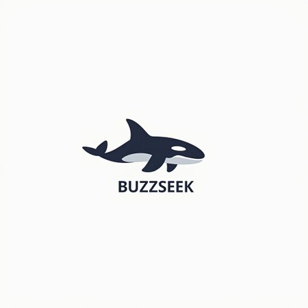 minimalist style logo of a killer whale in plain white background. business style word "BUZZSEEK".