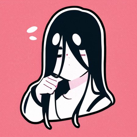 ((masterpiece)),(best quality), absurdres,sadako_yamamura,<lora:Sadakobest:0.8>, <lora:stickersAnimeStyle_v10:0.7>,((stickers)), retro ,(high quality), simple background,