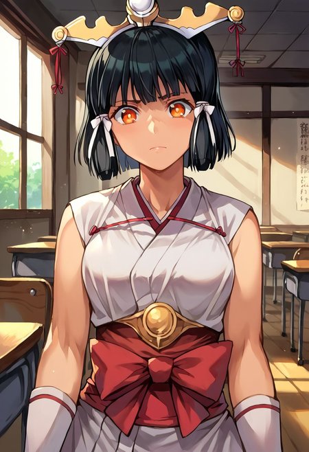 score_9, score_8_up, score_7_up, source_anime,
kuroinukaguya, <lora:kuroinu-kaguya-ova-ponyxl-lora-nochekaiser:1>,
kaguya, black hair, orange eyes, hime cut, short hair,
hair ribbon, (best quality) , (highly detailed) ,masterpiece ,absurdres ,detailed face ,beautiful face ,(detailed eyes, deep eyes, anime eyes), 
standing,cowboy shot,facing viewer,looking at viewer,
classroom,indoors,
1girl,
<lora:midori-000009:0.9>,midori,kunoichi,white japanese clothes,sleeveless,gloves,ribbon,miniskirt,, score_9,score_8_up,score_7_up,source_anime,best quality,masterpiece,uncensored,(clear eyes:1.2),detailed background,<lora:add-detail-xl:0.7>, zPDXL,