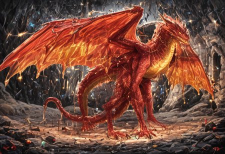 Dragon in Christmas cave, cave, festive cave, Christmas decorations, Christmas lights
(((Sparkling, Sparkly))) glowing dragon, christmas dragon, dragon wrapped in Christmas lights, glowing matrix, glowing Christmas lights, hyper realistic, photorealistic, HD, High detail, High detail eyes, high detail face, wings, glowing wings, light scales, glowing Christmas lights on wings, glowing light scales, tail, tail wrapped in Christmas lights, four legs, 
BREAK 
Snowy background
