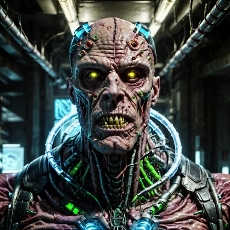 raw photo,cinematic shot,photorealistic,solo,portrait of a fleshmutant cybermutant with glowing tubes,    <lora:Fleshmutant_R2-000003:1>