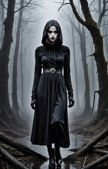 Horror-themed create an award-winning photograph of a young woman exploring an original and unconventional theme that captivates and amazes the viewer.  Push boundaries of traditional concepts,infusing the image with creativity and wonder,leaving a lasting impression on those who behold it.,absurdres,intricately detailed,32K, . Eerie, unsettling, dark, spooky, suspenseful, grim, highly detailed