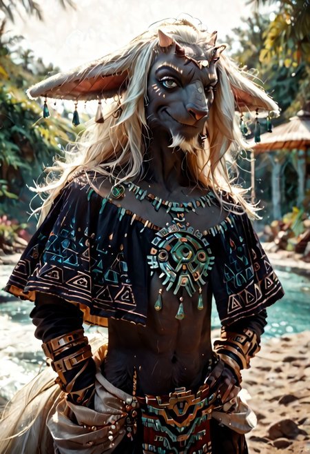 score_9, score_8_up, score_8, score_7_up, rauru totk, anthro, scalie, 1boy, solo, zonai, white hair, dark fur, athletic,  sexy pose, smug, cinematic, photorealistic, hyperrealism, real life, hi res, extreme detail, masterpiece, best quality, fur