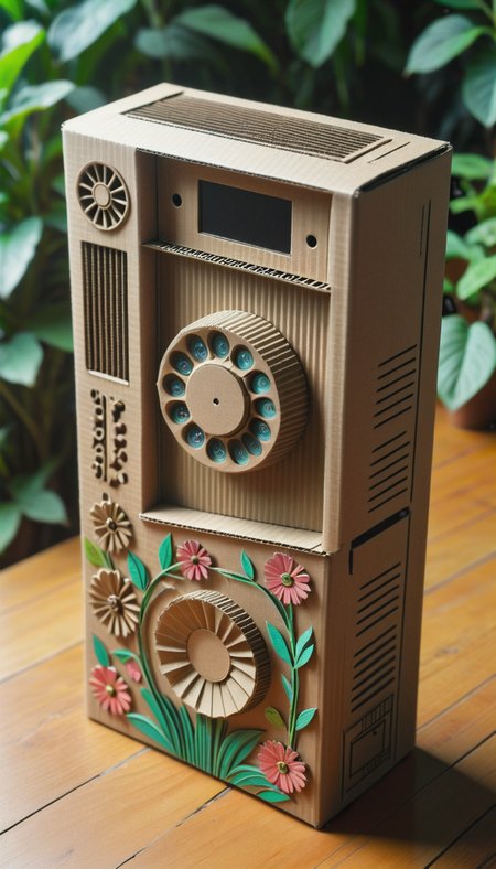 <lora:CardboardStyleXL:1>CardboardStyle Phone, made from (textured:0.7) cardboard, simple, basic, corrugated, hand-crafted, in location: mythical garden, <lora:add-detail-xl:0.5>