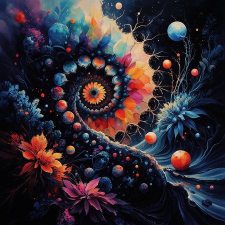 A fractalex digital painting in a 
gothic style a compelling use of (snellâs law) how light travels through the lenses of spheres creating a gateway to other dimensions through a spectrum of fractal separation into multidimensional gateways with views of nebula, before entering a newdimension. precise fractal design, flowing curves, precision, colorful fractal geometry, harmonic interference, dismrt style, realism, detailed digital illustration, photo manipulation, altered realities, digital artistry, striking visuals, chiroscuro lighting, masterpiece, best quality, highres, high detail, sharp focus, detailed background, light reflection, photo-realistic,  <lora:Midjourney_Whisper_Chromaplex_Velvet_Myst_v01:0.8> <lora:P-Mystic-Fusion_v10:0.8375000000000001> <lora:flux.1_lora_surreal-tones_v1:0> <lora:RealisticDigitalPainting-flux:0.6> <lora:skin_texture_style_v5-flux:0.8> <lora:fractalex:0.5441650390625> <lora:-_Flux1_-_vanta_black_V2.0:1>
