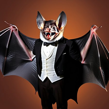 photorealistic, gentleman bats01 in a tuxedo face enhanced, wings no arms in the theatre district,  in the style of <lora:bats01-xl:1>