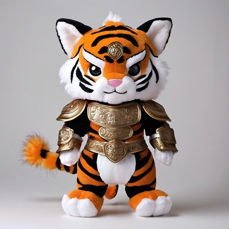 <lora:stuffed-toy_XL:1>,stuffed-toy, solo,1boy,male focus,armor,shoulder armor,tail,furry,white background,full body,animal ears,signature,looking at viewer,furry male,pauldrons,japanese armor,simple background,barefoot,pants,facial hair,fangs,tiger,tiger tail,tiger ears,open mouth,teeth,year of the tiger,muscular