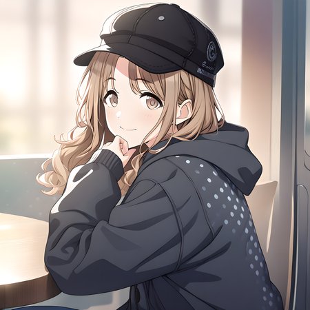 (masterpiece),(best quality),(ultra-detailed),(best illustration),(best shadow),(absurdres),(detailed background),(very aesthetic),
ichikawa_hinana, 1girl, solo, hood, looking at viewer, hat, brown hair, skirt, hoodie, brown eyes, smile, black headwear, sitting, black hoodie, long hair, hood down, jacket, polka dot, wavy hair, bangs, long sleeves, polka dot background, blurry background, from side, casualoutfit
<lora:Ichikawa_Hinana:1>