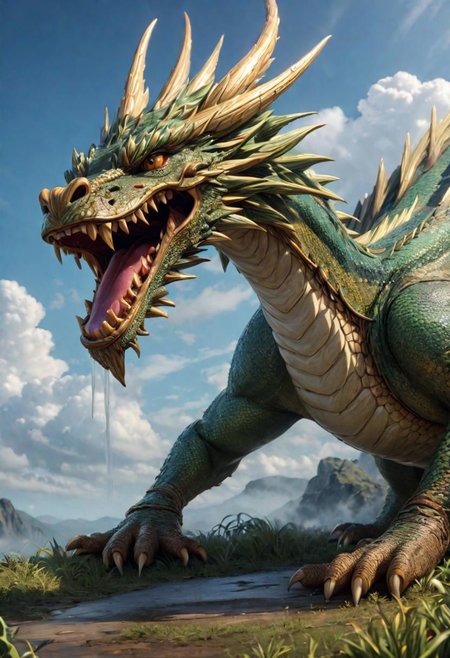 masterpiece, best_quality, ultra-detailed, very detailed, nsfw, shallow depth of field, (skin texture), (realistic texture skin), 
breathtaking, hyperrealistic, hyperdetailed, maximum fidelity, ultra high detail, ultra HD, Panavision Millennium DXL2 8k professional RAW photography gigantic eastern dragon, long serpent body, clouds, fog, <lora:LoromXL_Druidic_Naturalism_v1:0.3>, luminous reflections, rtx on, subsurface scattering, dynamic hdr tone mapping, volumetric lighting, screenspace reflection, Physically-Based Rendering, Unity WÄtÄ environmental water
covered in fire, luminous reflections, rtx on, subsurface scattering, dynamic hdr tone mapping, volumetric lighting, screenspace reflection, Physically-Based Rendering, environmental stone