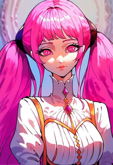score_9, score_8_up, score_7_up, score_6_up,  <lora:p3tl0v3XLP:1> ,  solo, 1girl, , 纳兰嫣然, pink hair, twintails, long hair, pink eyes, large breasts, beautiful face