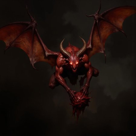 first person pov, 3D01S, simple background atmospheric and powerful dark fantasy, natural organic and first person pov of a 
A small menacing imp looking red-skinned fire gargoyle, blending the features of a bat and a demon. Its short body is covered in rough, crimson hide, with massive leathery wings stretching from its back, ready to launch into the air. Its glowing, fiery eyes pierce the darkness, while sharp horns protrude from its head. The creature's hands, tipped with razor-like claws, clutch a ball of bloody meat, ready to hurl at its prey. Its stance is hunched, exuding an aura of fear. Its long, sharp fangs glisten. It hovers just above the ground, prepared to unleash fiery devastation from the skies. The creature embodies the brutal, animalistic enforcer of the infernal realm. 
UHD letterboxed game trailer frame chromatic aberration dark atmosphere sharp masterpiece with a focus on the character, elden ring style, dark atmosphere, chromatic aberration